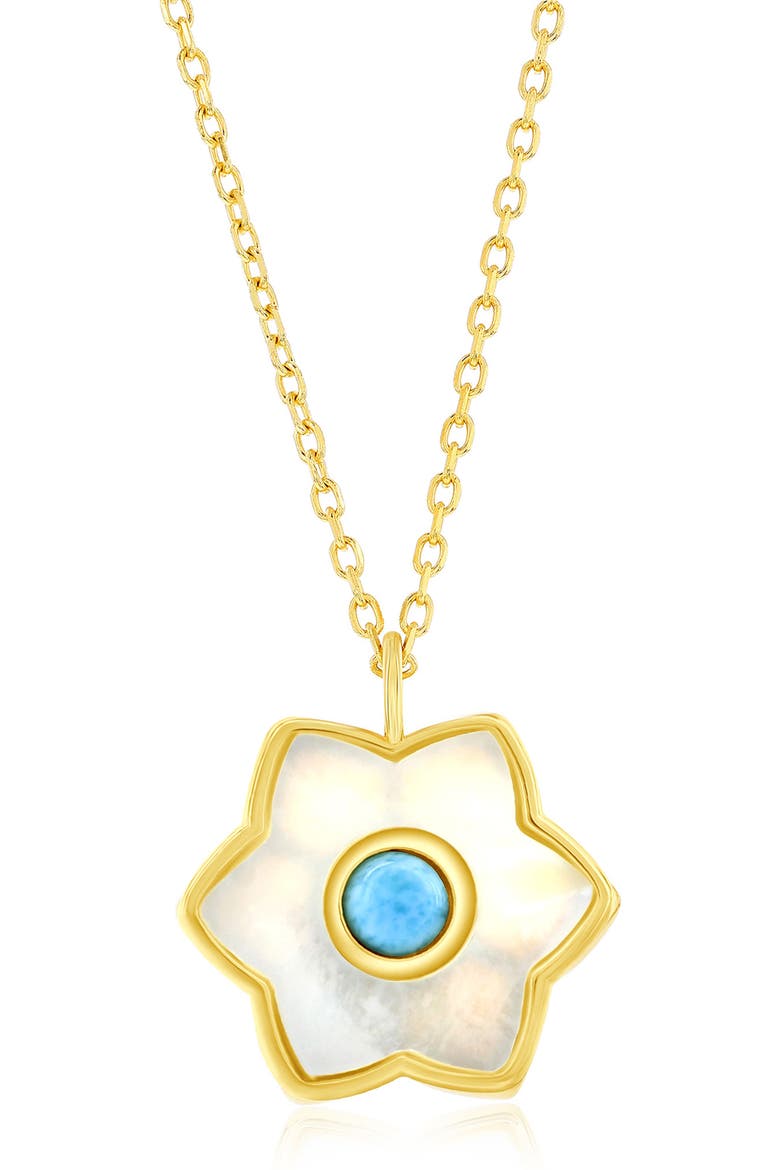 Larimar & Mother-of-Pearl Flower Pendant Necklace, Main, color, BLUE/ GOLD