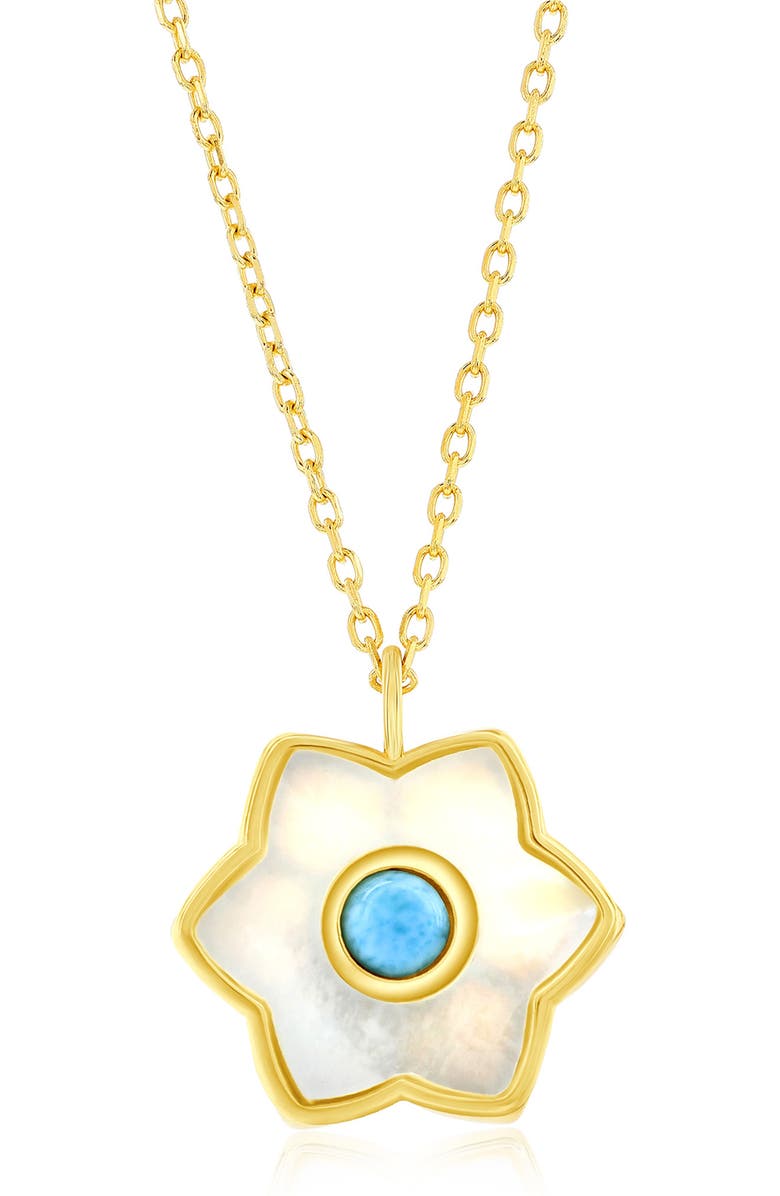 SIMONA Larimar & Mother-of-Pearl Flower Pendant Necklace, Main, color, Blue/ Gold