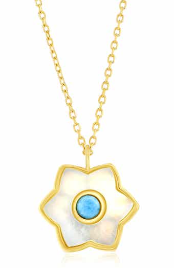Larimar & Mother-of-Pearl Flower Pendant Necklace