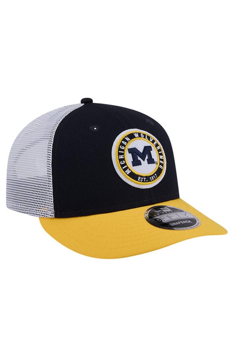 New Era Men's New Era Navy Michigan Wolverines Throwback Circle Patch 9FIFTY Trucker Snapback Hat, Alternate, color, Navy