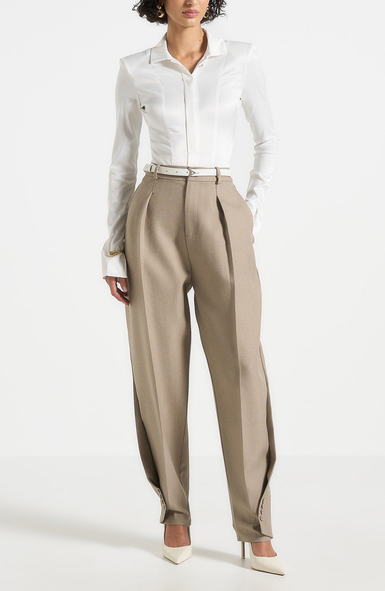 Manière De Voir Louise Wide Shoulder Satin Shirt Bodysuit, Alternate, color, Off White