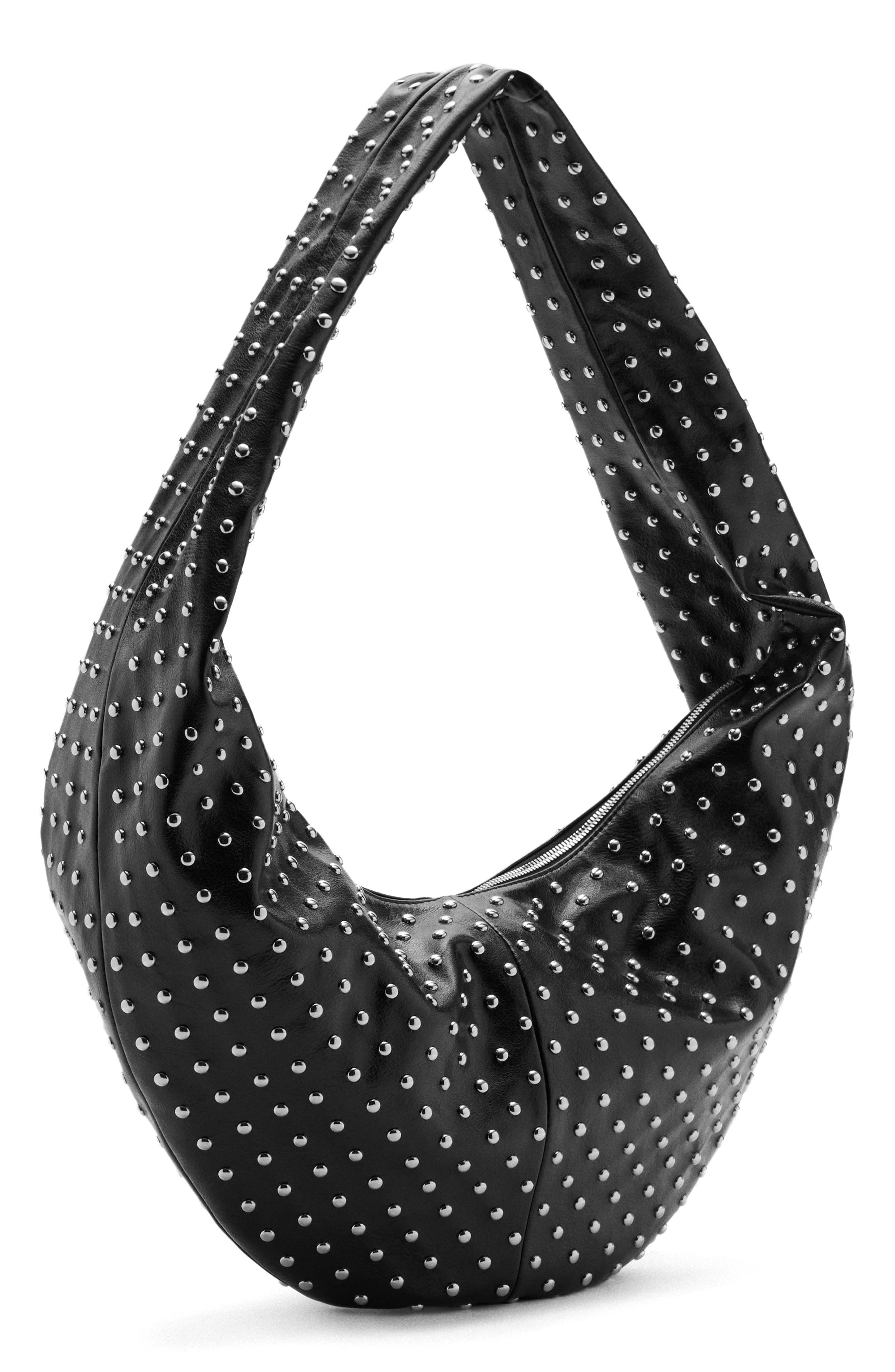 MANGO Stud Detail Faux Leather Oval Shoulder Bag, Alternate, color, 