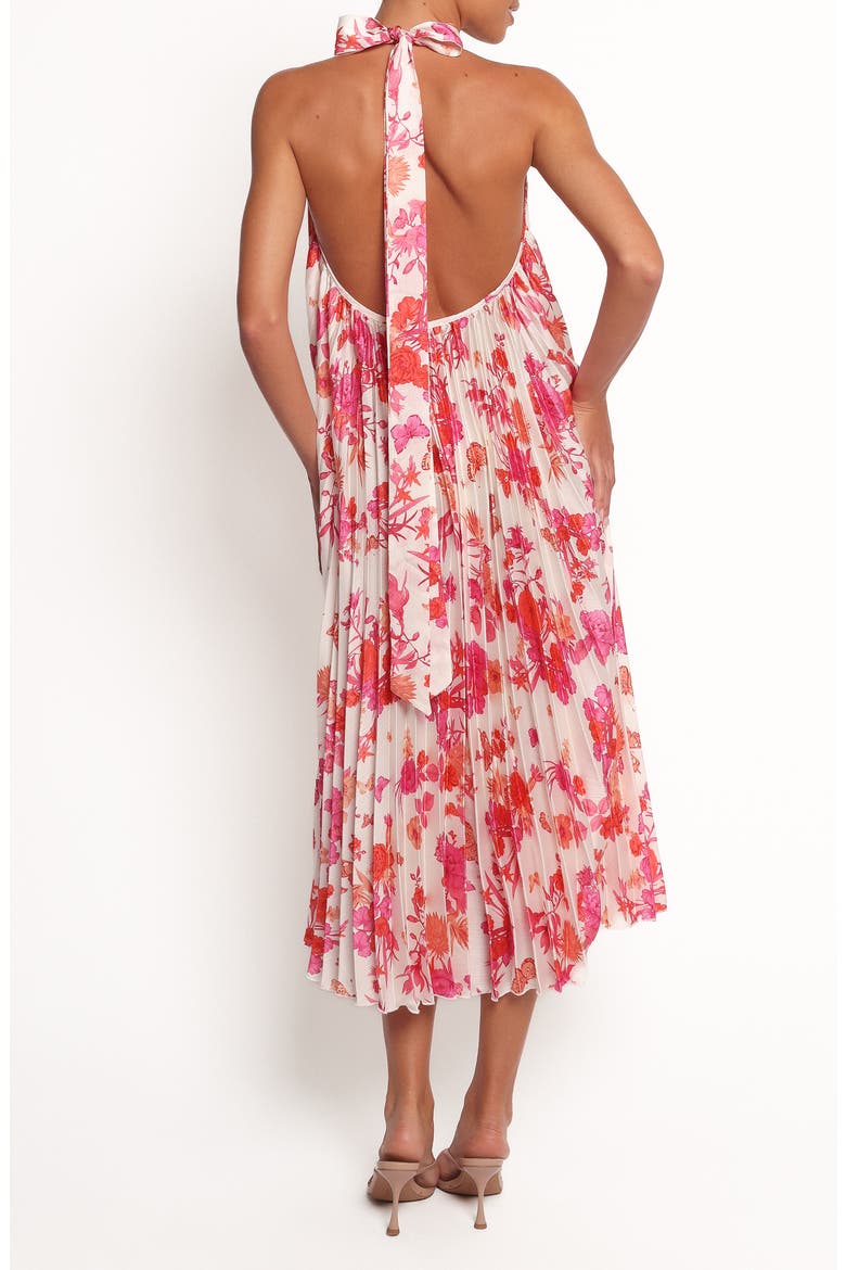 Sirmione Floral Pleated Halter Midi Dress, Alternate, color, PINK FLORAL