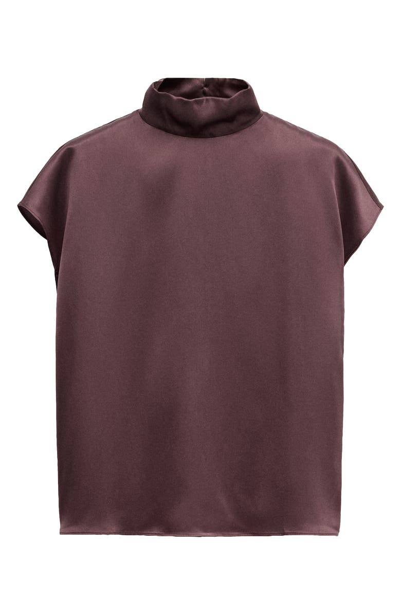 MANGO Mock Neck Silk Satin Top, Alternate, color, Purple