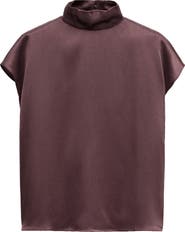 MANGO Mock Neck Silk Satin Top