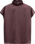 MANGO Mock Neck Silk Satin Top