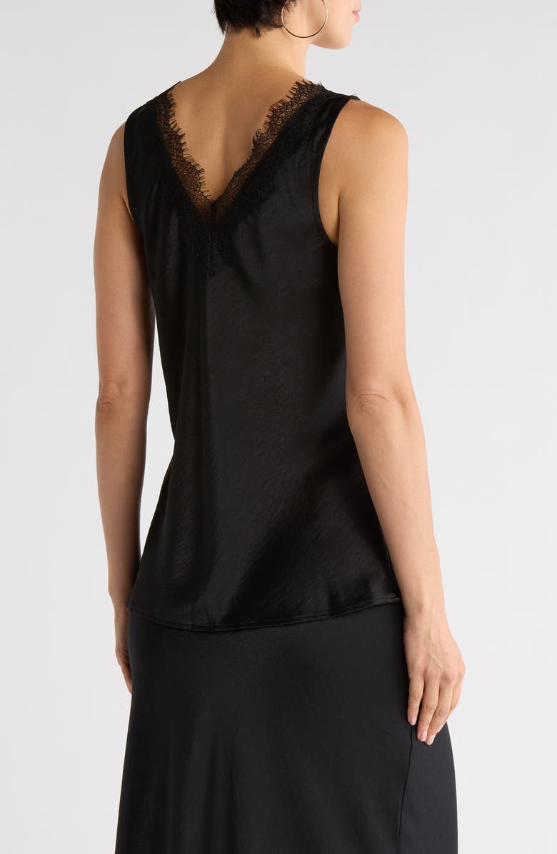 NORDSTROM RACK Lace Trim Satin Tank, Alternate, color, Black