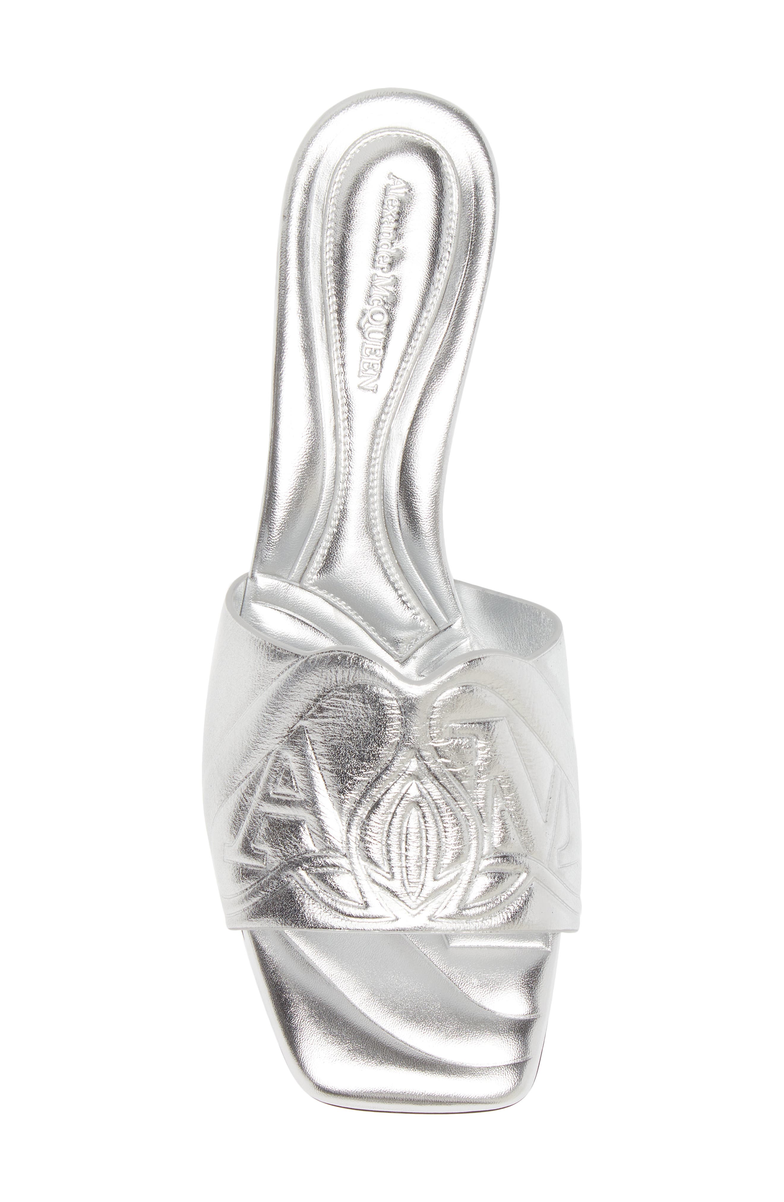 McQueen Seal Slide Sandal, Alternate, color, Silver