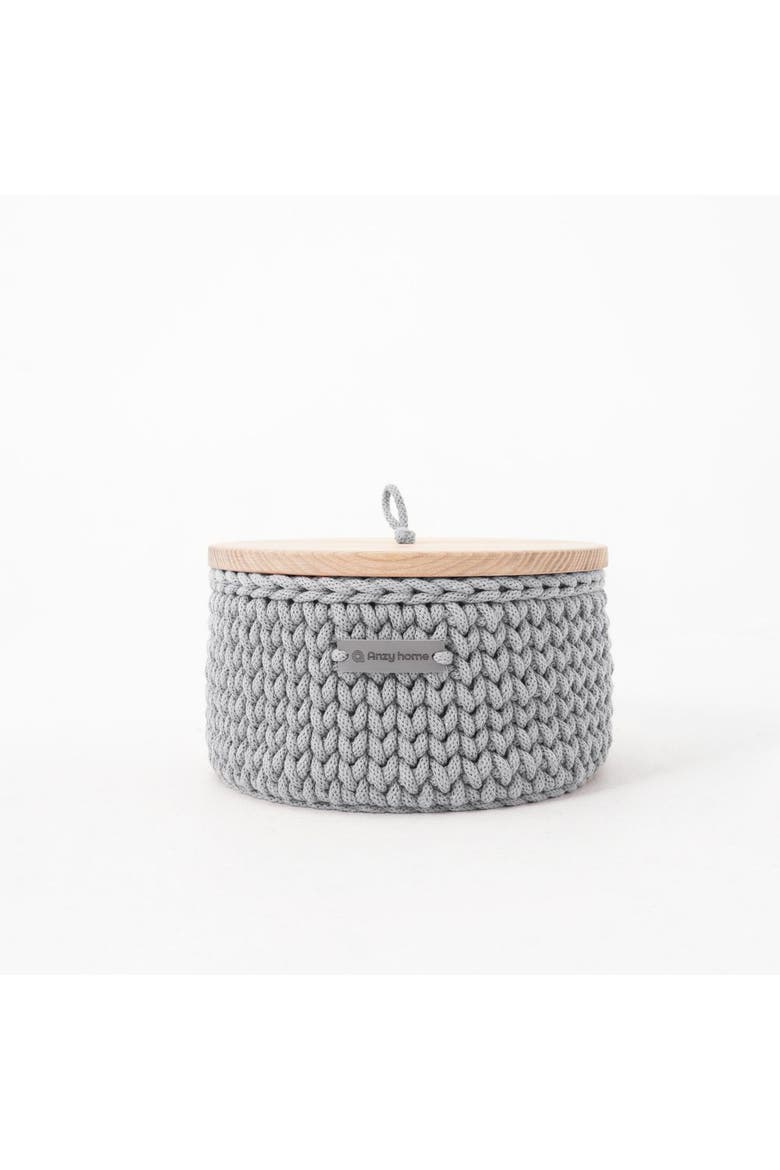Round Storage Baskets w/ Wooden Lid Recycled - Set of 3, Alternate, color, Silver Cord