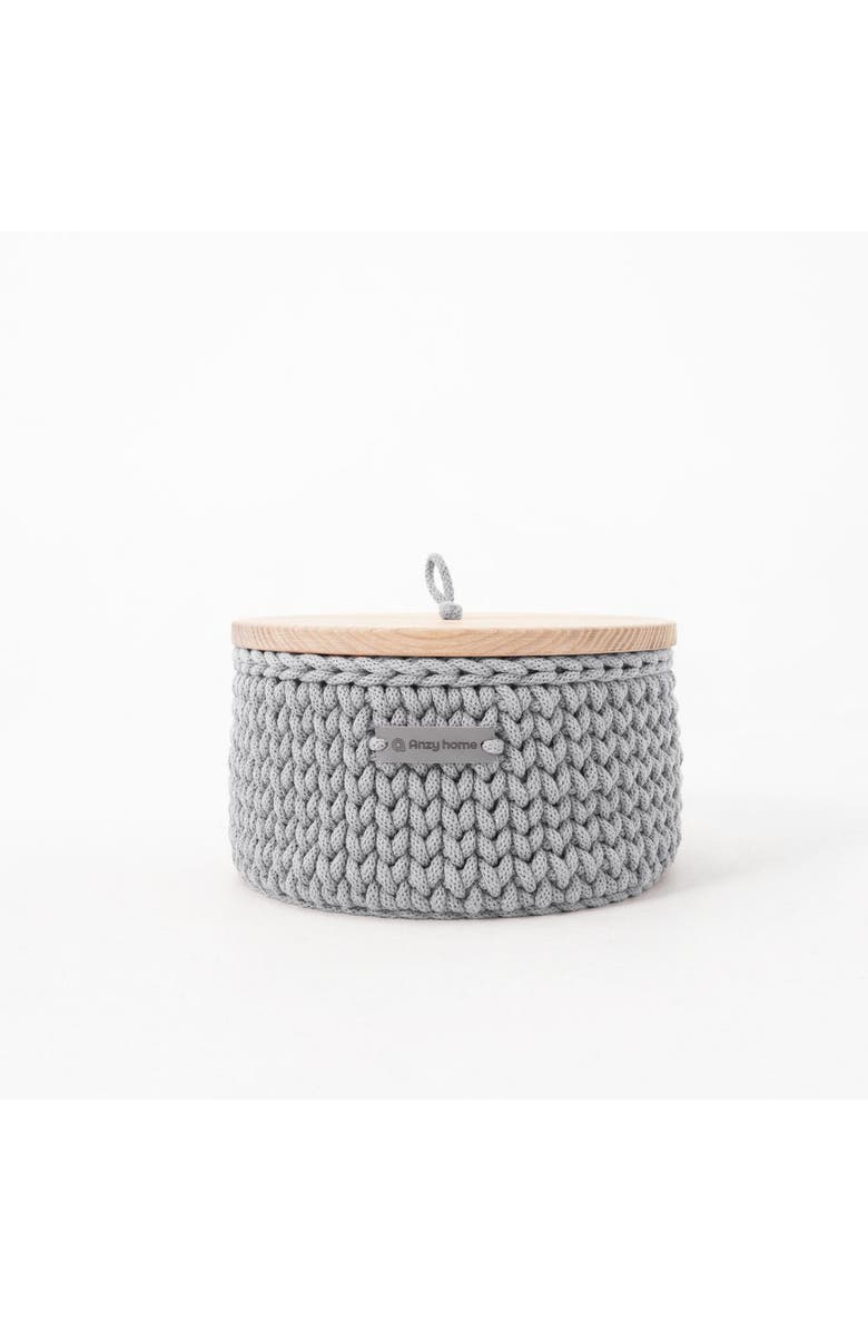 Anzy Home Round Storage Baskets w/ Wooden Lid Recycled - Set of 3, Alternate, color, Silver Cord