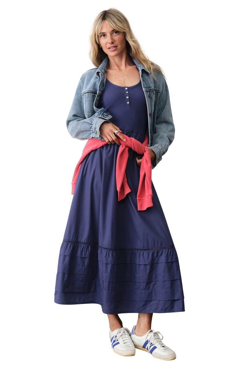 Marine Layer Lexi Rib & Poplin Sleeveless Midi Dress, Alternate, color, Navy