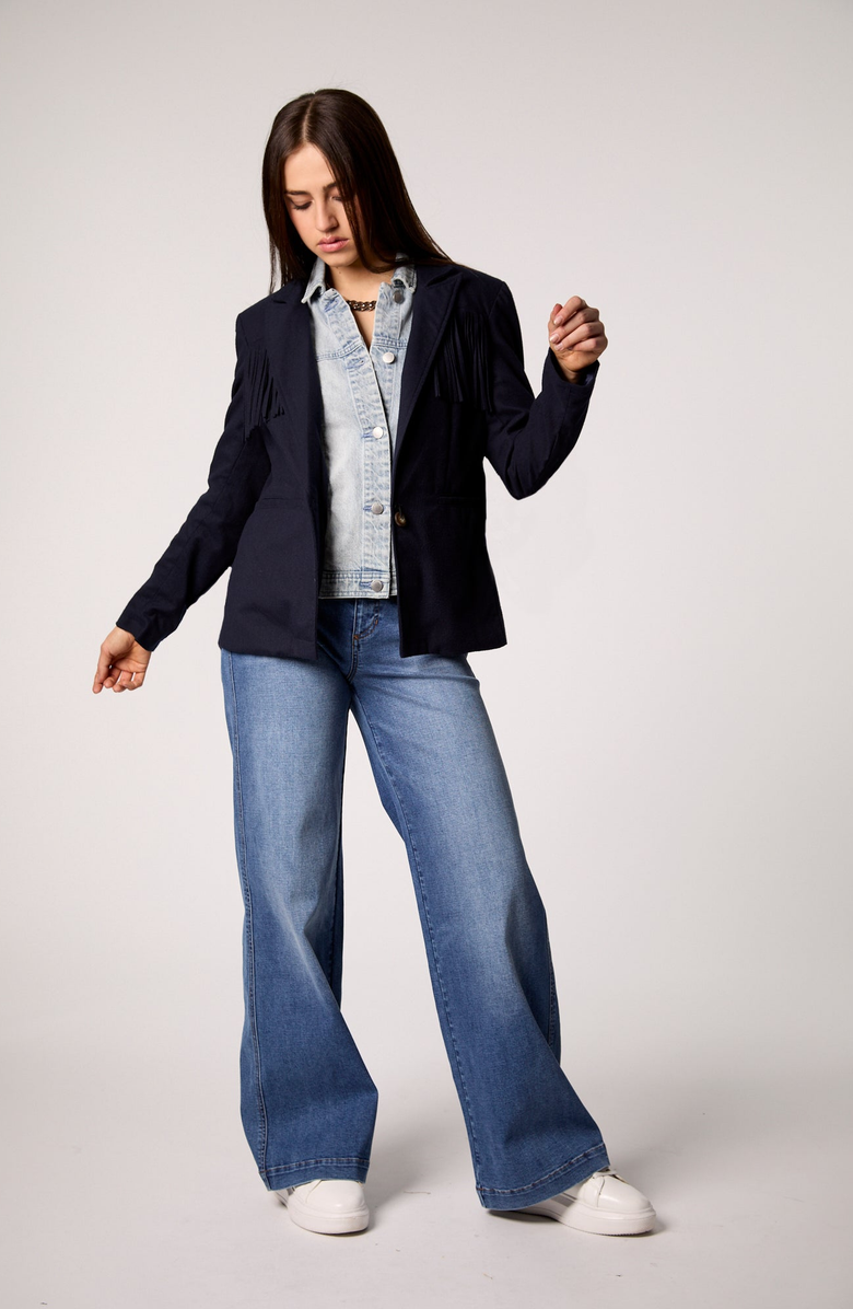 BLUE REVIVAL Helen Fringe Blazer with Removable Denim Insert, Alternate, color, Midnight
