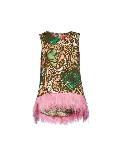 Shop La Doublej La Scala Top With Feathers Anemone Pink Olive