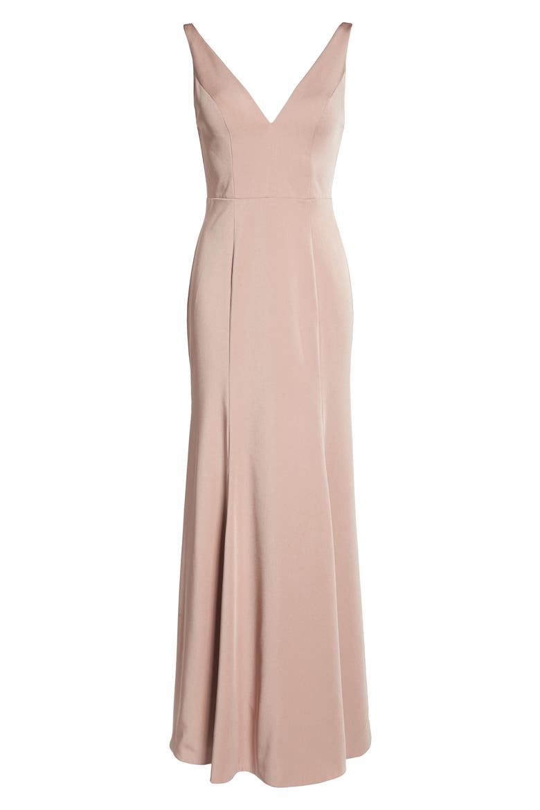 Jade Luxe Crepe V-Neck Gown, Alternate, color, WHIPPED APRICOT