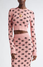 Dolce&Gabbana Logo Jacquard Crop Crewneck Sweater