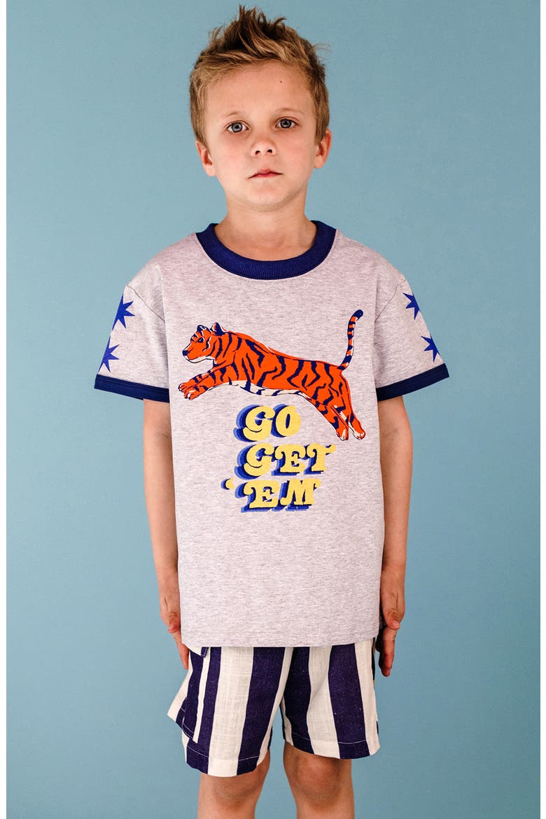Kids' Retro Tiger Ringer Graphic T-Shirt, Alternate, color, GREY MARLE
