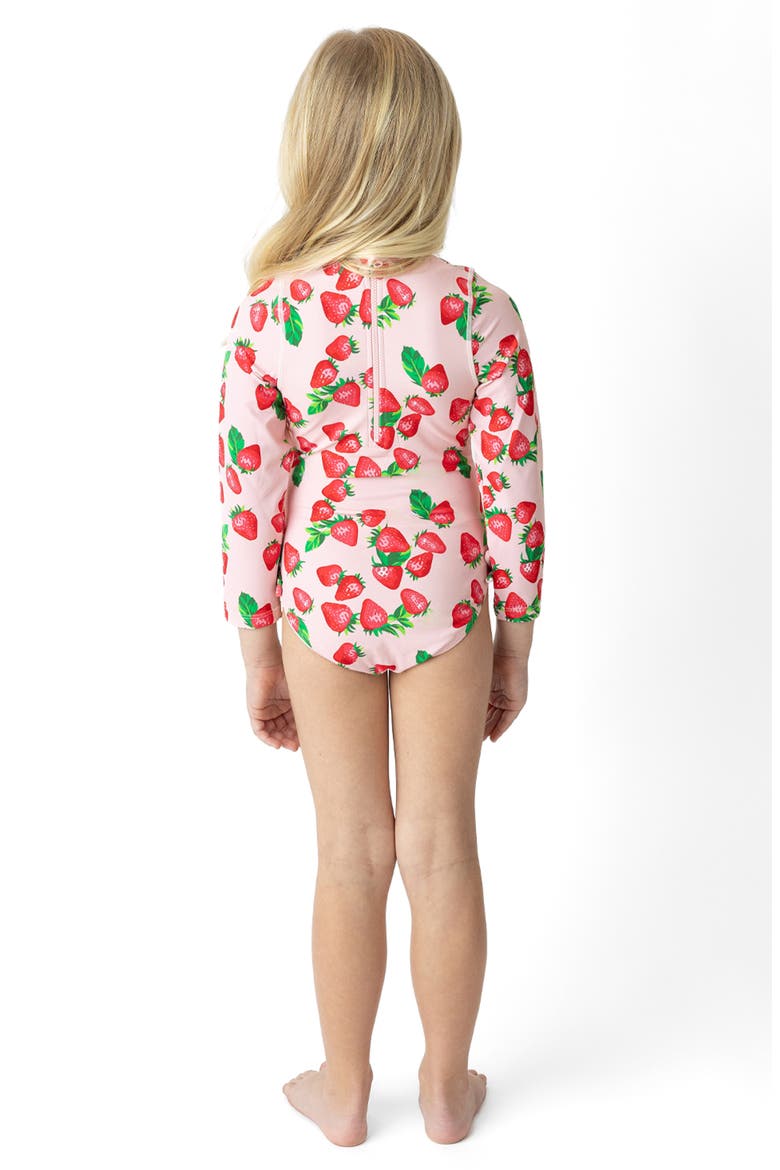 Kids' Strawberry Long Sleeve UPF 50+ One-Piece Rashguard Swimsuit, Alternate, color, PINK