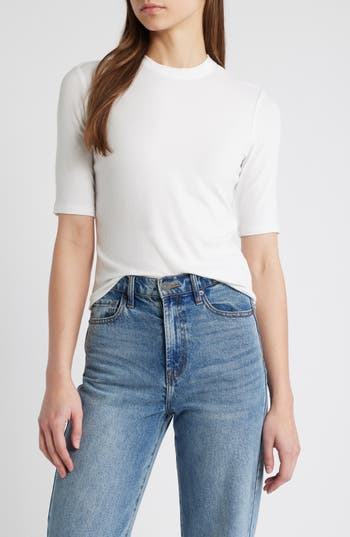FRAME Rib Crewneck T-Shirt in White at Nordstrom Rack, Size Large