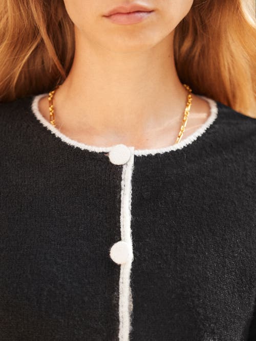 Ro&zo Long Sleeve Crew Neck Contrast Cardigan In Black