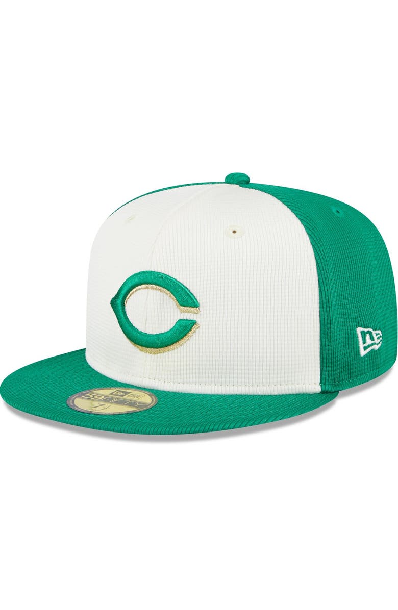 New Era Men's New Era White/Green Cincinnati Reds 2024 St. Patrick's Day 59FIFTY Fitted Hat, Main, color, 