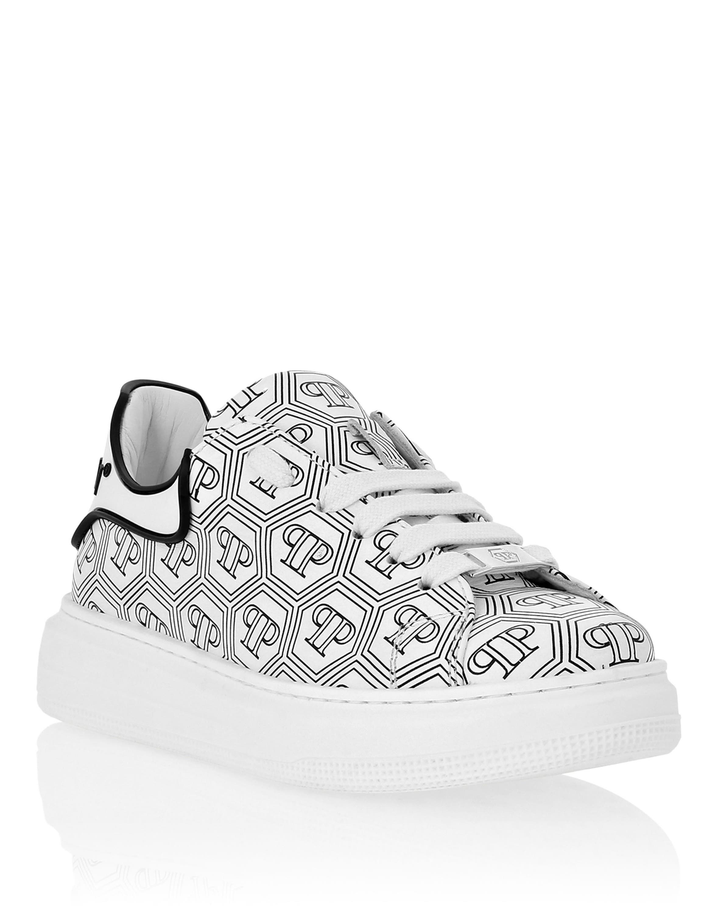 Leather Lo-Top Sneakers Monogram Boy, Main, color, white/black