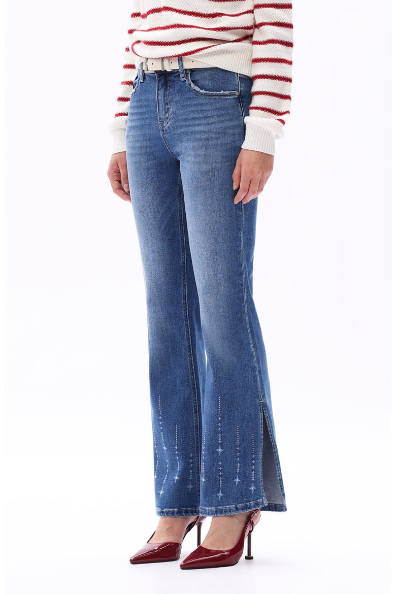 Print Split Hem Mid Rise Flare Jeans, Alternate, color, LIGHT BLUE
