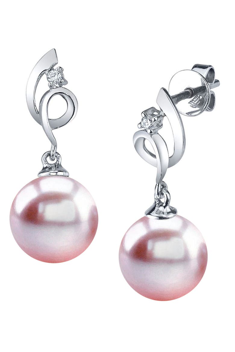 14K Gold Pink Freshwater Pearl & Diamond Symphony Earrings, Main, color, White Gold