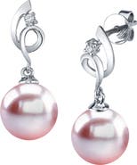 The Pearl Source 14K Gold Pink Freshwater Pearl & Diamond Symphony Earrings