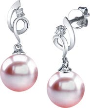 The Pearl Source 14K Gold Pink Freshwater Pearl & Diamond Symphony Earrings
