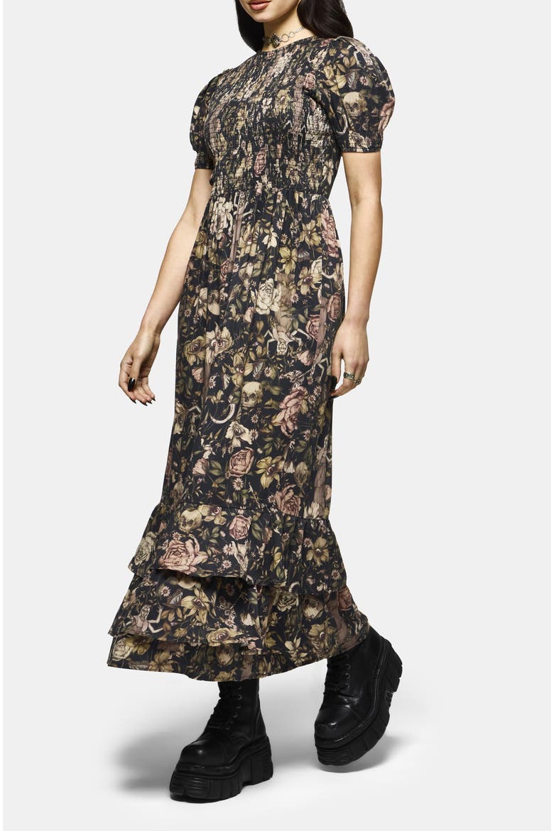 Triple Goddess Tiered Shirred Maxi Dress, Alternate, color, Black