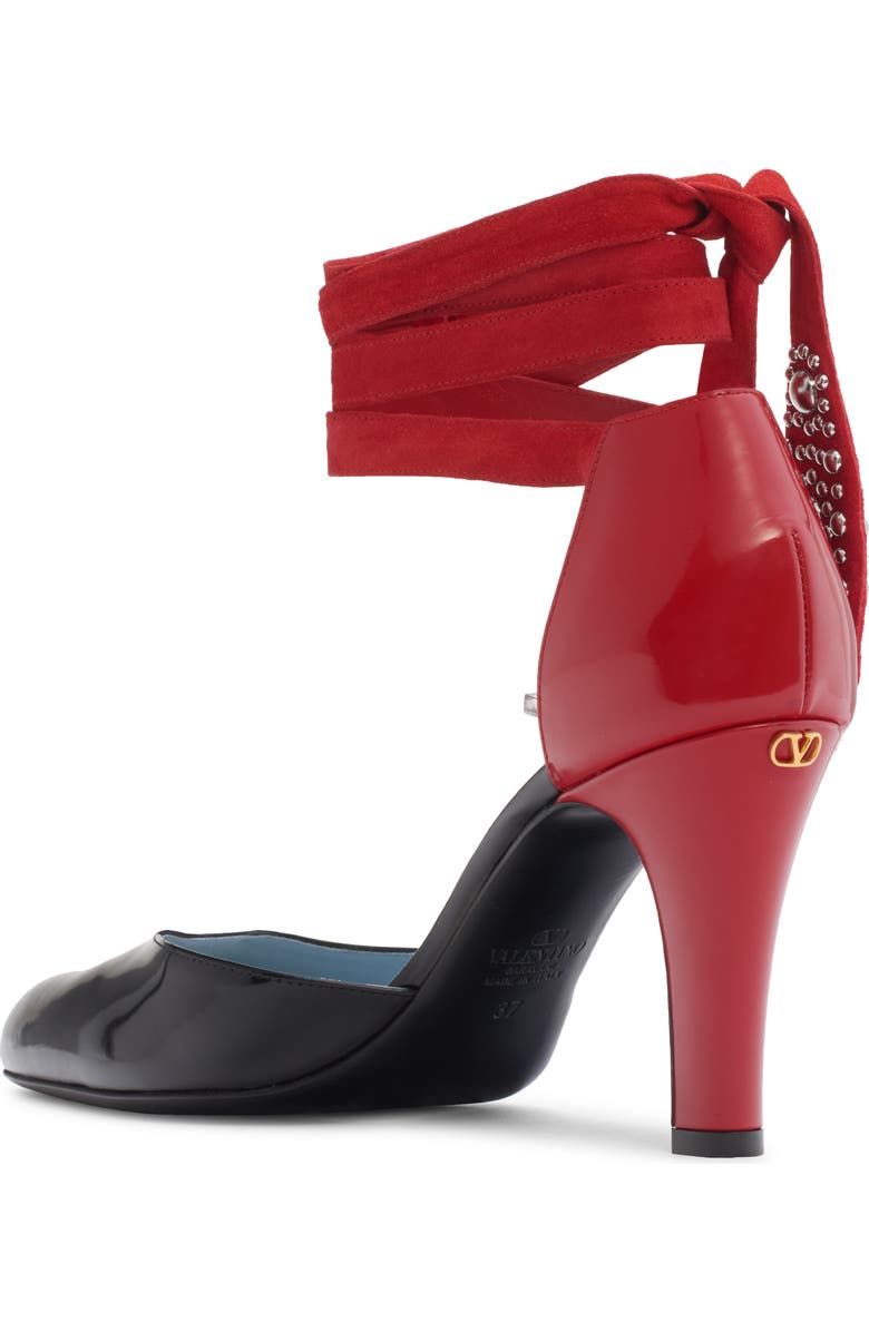 Valentino Garavani Tie Ankle Strap d'Orsay Pump, Alternate, color, Jt0 Nero-Rouge Pur/ Rouge Pur
