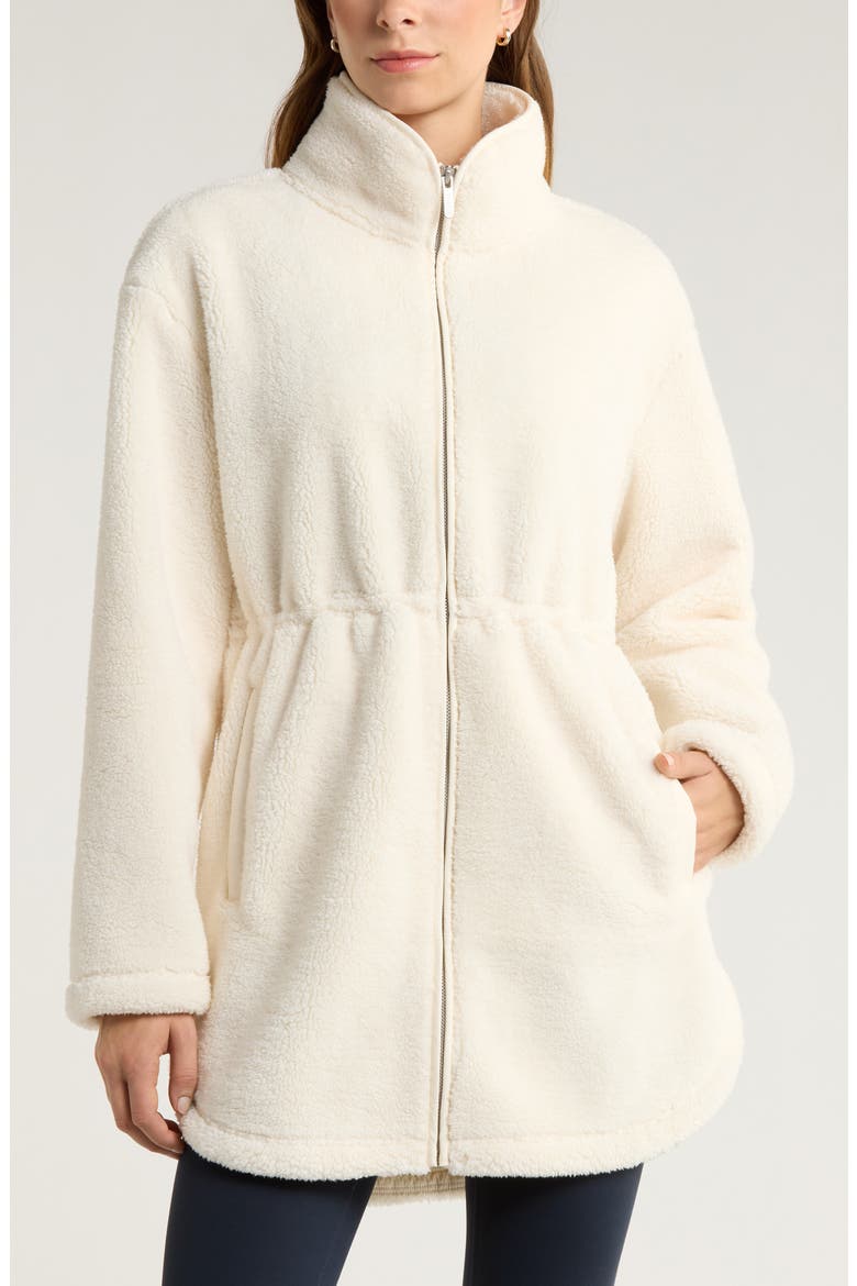 Faux Shearling Longline Jacket, Alternate, color, IVORY EGRET