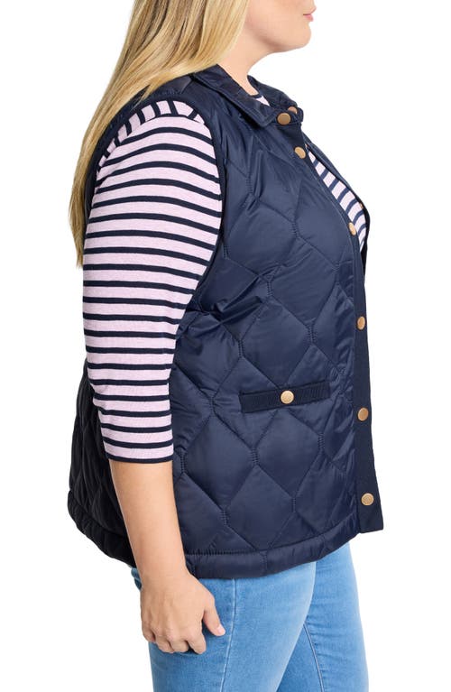 Nic + Zoe Nic+zoe Rib Trim Quilted Puffer Vest In Dark Indigo