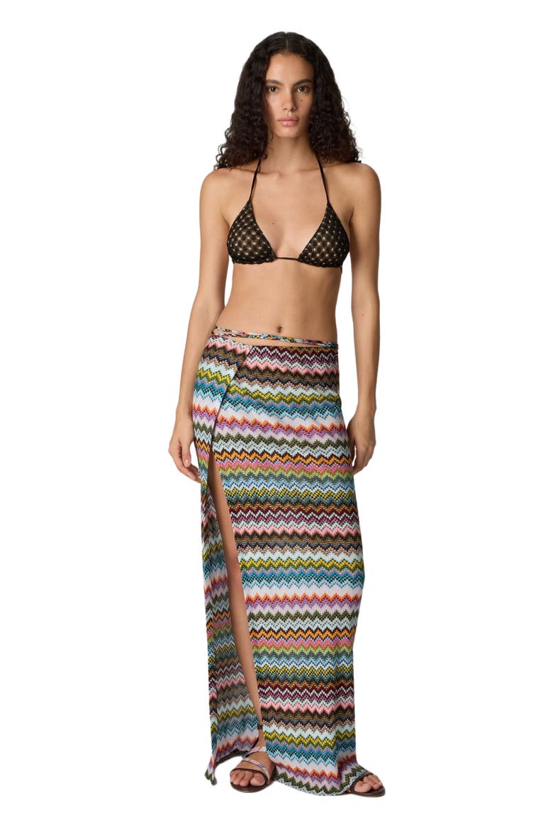 Long Pareo Skirt In Lamé Viscose With Pixel-effect Zigzag Pattern, Main, color, Black & Multicoloured