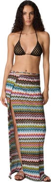 Missoni Long Pareo Skirt In Lamé Viscose With Pixel-effect Zigzag Pattern