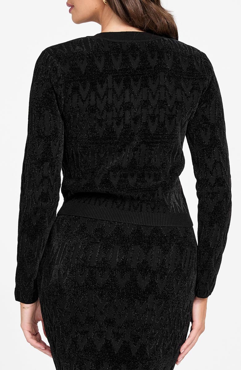Marciano Adele Logo Jacquard Chenille Zip-Up Cardigan, Alternate, color, Jblack-Black