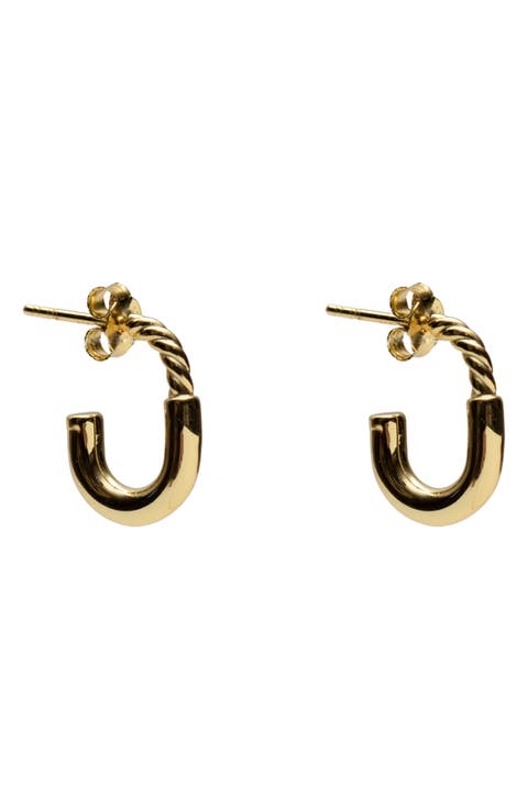 Small Textured J-Shaped Hoop Earrings