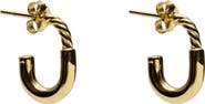 Argento Vivo Sterling Silver Small Textured J-Shaped Hoop Earrings