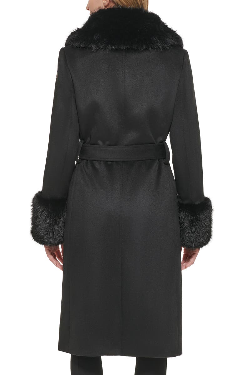 KARL LAGERFELD PARIS Longline Wool Blend Coat with Faux Fur Trim, Alternate, color, 
