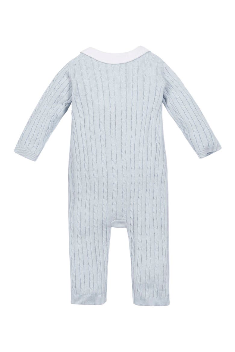 Baby Organic Peter Pan Collar Sweater Romper, Infant, Alternate, color, Airy Blue Cable