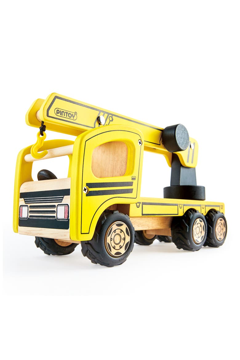 Wood Toy Crane Truck, Main, color, YELLOW