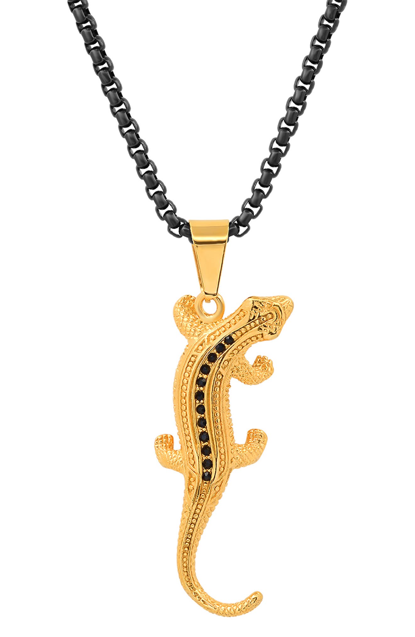 HMY JEWELRY 18k Gold Plated Stainless Steel Two Tone Simulated Diamond Lizard Pendant Necklace