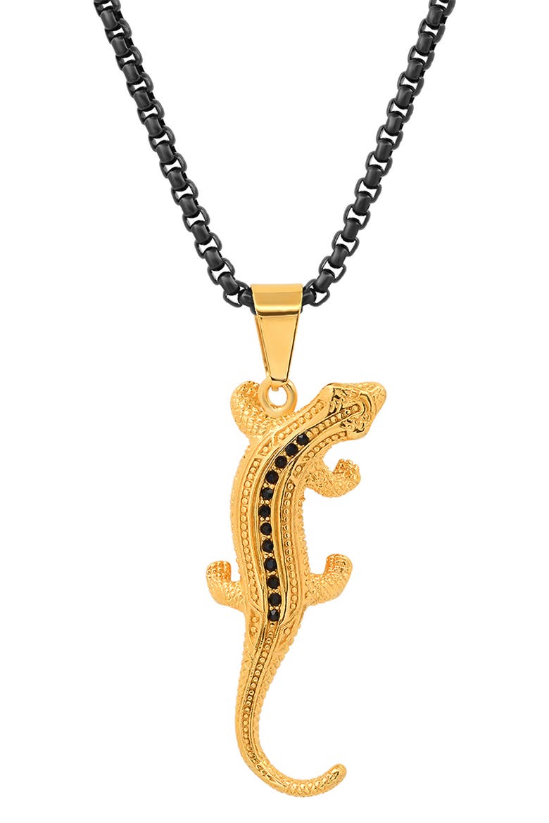 HMY JEWELRY 18k Gold Plated Stainless Steel Two Tone Simulated Diamond Lizard Pendant Necklace, Main, color, TWO TONE