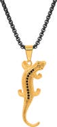STEELTIME HMY JEWELRY 18k Gold Plated Stainless Steel Two Tone Simulated Diamond Lizard Pendant Necklace