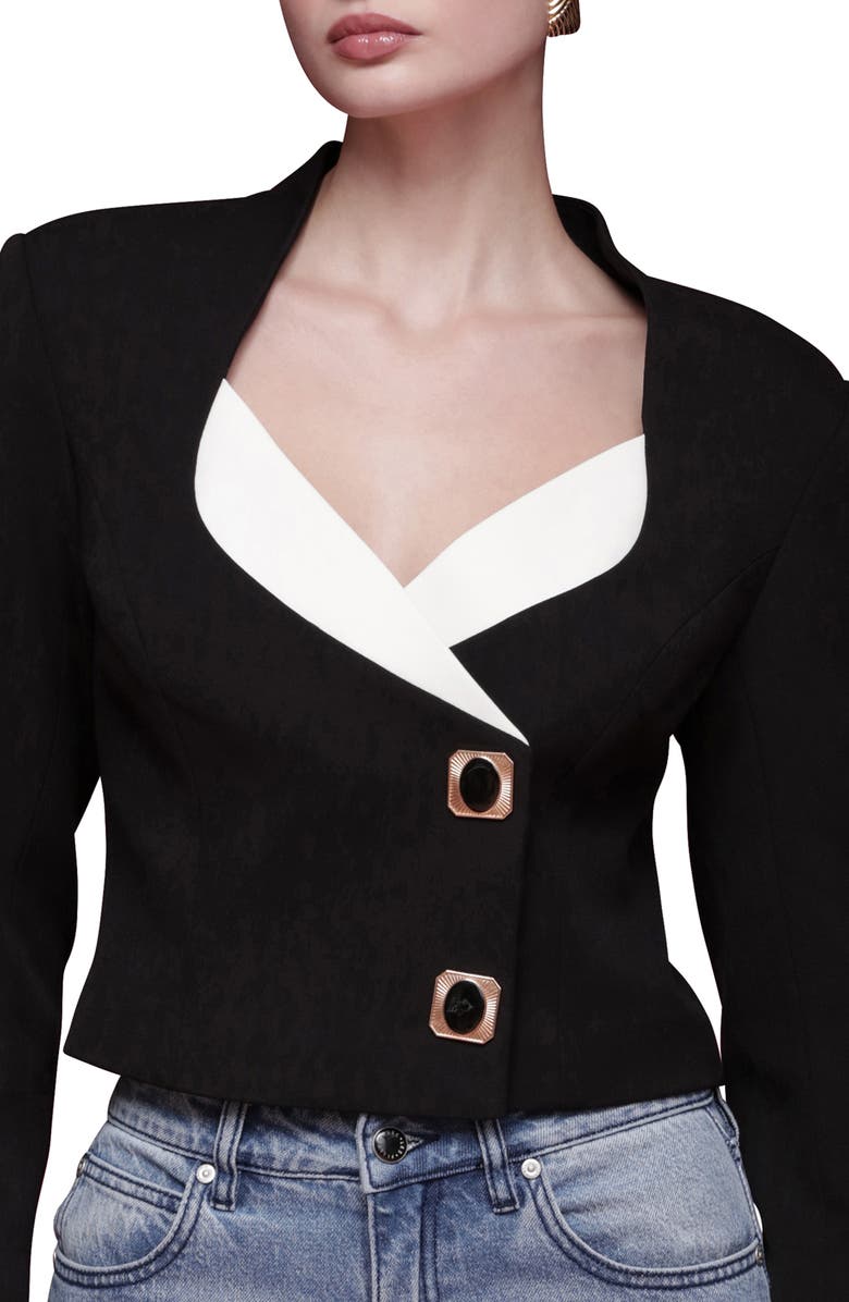 Avec Les Filles Contrast Lapel Crop Jacket, Alternate, color, Black And White