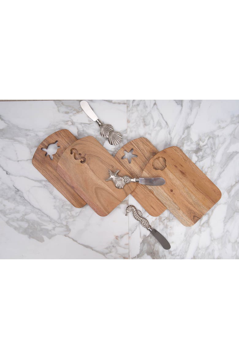Scallop Shell Coastal Cheese Board Server with Metal Spreader Set of 2, Alternate, color, Brown