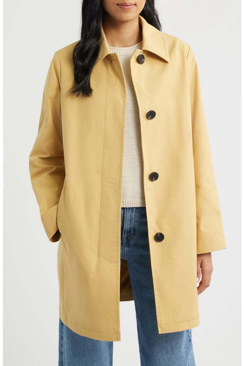 Fly Front Longline Rain Jacket, Main, color, VINTAGE MUSTARD