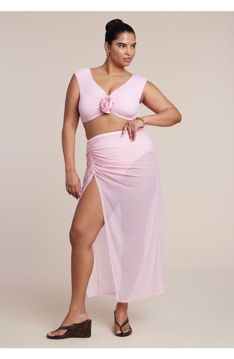 ELOQUII Off The Shoulder Rosette Top, Alternate, color, Romance Rose