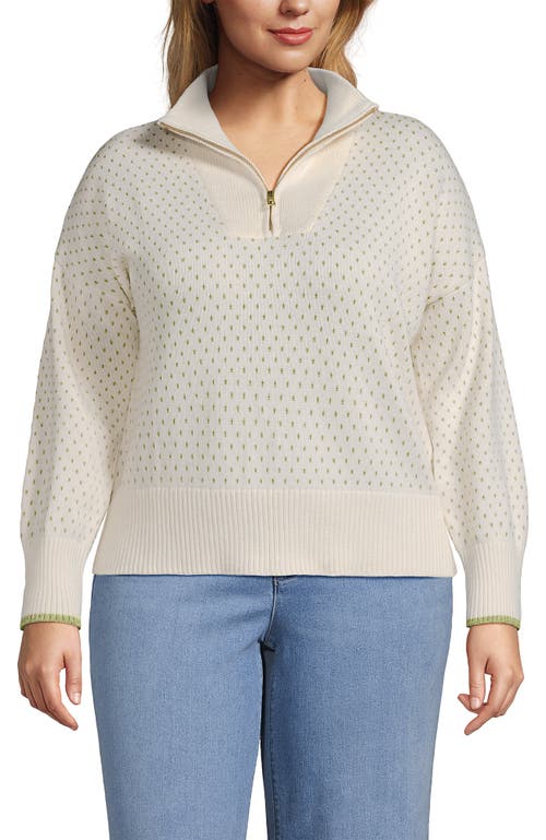Lands' End Drifter Shaker Wedge Quarter Zip Sweater In White