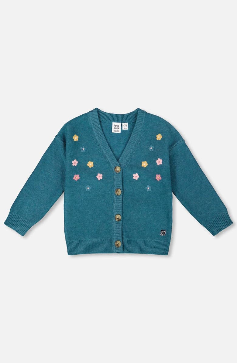 Deux par Deux Knitted Cardigan with Flower Embroidery, Main, color, 